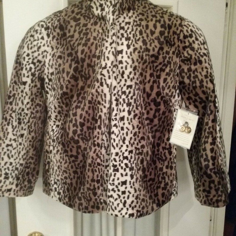 Leopard Print Women's Blazer Jacket - Taupe and Black
